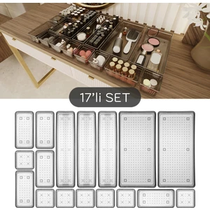 Meleni Home 17 Parça Çekmece İçi Düzenleyici - Kozmetik Aksesuar Düzenleyici Organizer Siyah