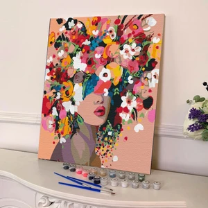Sayılarla Boyama Seti 40 x 50 cm Tuval Şasesine Gerili Kadındaki Çiçekler