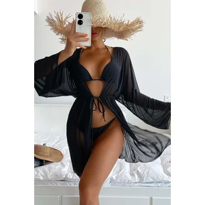 Uzun Önden Bağlamalı Plaj Elbisesi Pareo Kimono