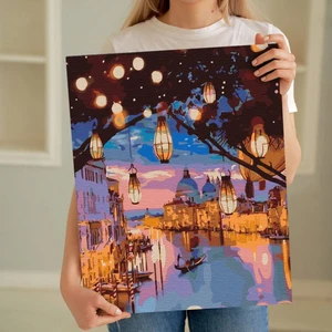 Sayılarla Boyama Seti 40 x 50 cm Tuval Şasesine Gerili Akşam Manzarası