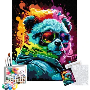 Sayılarla Boyama Seti 40 x 50 cm Tuval Şasesine Gerili Rengarenk Ayı