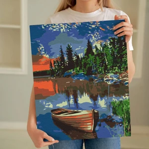 Sayılarla Boyama Seti 40 x 50 cm Tuval Şasesine Gerili Göldeki Tekne