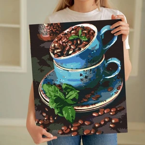 Sayılarla Boyama Seti 40 x 50 cm Tuval Şasesine Gerili Çekirdek Kahve Fincanı