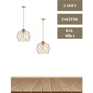 MHK Collection Prizma Tekli Sarı Mikalı Eskitme Sarkıt Avize