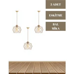 MHK Collection Prizma Tekli Sarı Mikalı Eskitme Sarkıt Avize