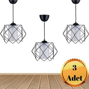 MHK Collection Siyah Tasarım Beyaz Mika Çok Kare Salon Mutfak Banyo Yatak Odası Çocuk Odası Antre Avize (3 Adet)