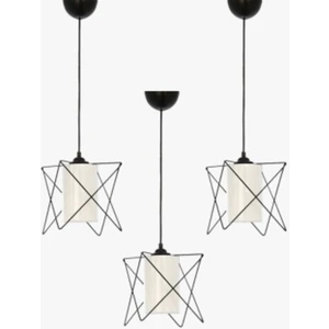 MHK Collection 3 Adet Siyah Metal Beyaz Mika Camlı Avize