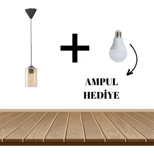 MHK Collection Rustik Akrilik Sarı Mika Cam Tekli Sarkıt Avize (Ampul Hediyedir)