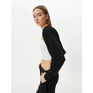 Kapüşonlu Crop Hırka Uzun Kollu
