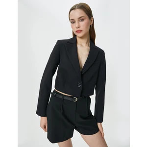 Crop Blazer Ceket Düğmeli Dikiş Detaylı
