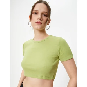 Basic Crop Tişört Ribanalı Kısa Kollu Bisiklet Yaka Slim Fit