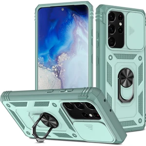 Seashell Digital Samsung Galaxy NOTE20 Için Ultra 5g Koruyucu Telefon Kasası Kickstand Card Tutucu Sürgülü Kamera Kapak Yeşili (Yurt Dışından)