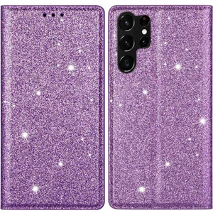 Seashell Digital Samsung Galaxy S23 Için Ultra Glitter Sequins Pu Deri Deri Şok Geçirmez Kapak Manyetik Otomatik Kapanış Telefon Stand Kılıfı Kart Yuvası-Moral (Yurt Dışından)
