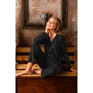 Kışlık Düğmeli Ekose Desen Yılbaşı Temalı  Kadın Süet Pijama Takımı