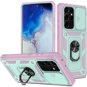 Seashell Digital Samsung Galaxy NOTE20 Için Ultra 5g Koruyucu Telefon Kasası Kickstand Card Tutucu Sürgülü Kameralı Kapak Yeşil/pembe (Yurt Dışından)