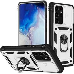 Seashell Digital Samsung Galaxy NOTE20 Için Ultra 5g Koruyucu Telefon Kasası Kickstand Card Tutucu Sürgülü Kameralı Kapak Black/beyaz (Yurt Dışından)