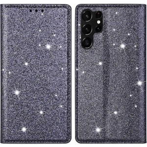 Seashell Digital Samsung Galaxy S23 Için Ultra Glitter Sequins Pu Deri Deri Şok Geçirmez Kapak Manyetik Otomatik Kapanış Telefon Stand Kılıfı Kart Yuvası Grey (Yurt Dışından)