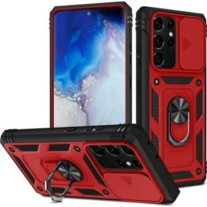 Seashell Digital Samsung Galaxy NOTE20 Için Ultra 5g Koruyucu Telefon Vaka Kickstand Card Tutucu, Kameralı Kameralı Kapak-Kırmızı/siyah (Yurt Dışından)