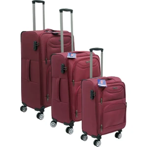 Es Polo Trip Bordo Kabin (Küçük) Orta ve Büyük Boy Üçlü Carry-On Lüks Kumaş Valiz Seti ES0001