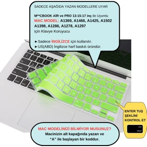 Macbook Klavye Air Pro Koruyucu (US-ABD İngilizce) (Eski USB'li Model 2008/2017) ile Uyumlu