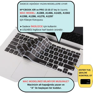 Macbook Klavye Air Pro Koruyucu (US-ABD İngilizce) (Eski USB'li Model 2008/2017) ile Uyumlu