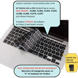 Klavye Koruyucu Macbook Klavye Air Pro (Türkçe Q) (Eski USB'li Model 2008/2017) ile Uyumlu