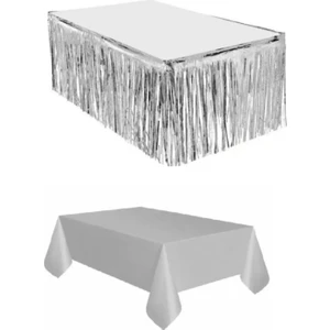 Vd Trade Plastik Gümüş Masa Örtüsü - Gümüş Metalize Masa Eteği Püskülü