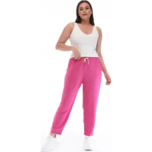 Kadın Büyük Beden Sentetik Keten Yüksek Bel Lastikli Dar Paça Mom Pantolon C611