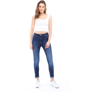 Cedy Denim Kadın Hafif Likralı Skinny Fit Paça Detaylı Pantolon Viola Lacivert