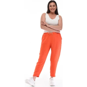 Kadın Büyük Beden Sentetik Keten Yüksek Bel Lastikli Dar Paça Mom Pantolon C611