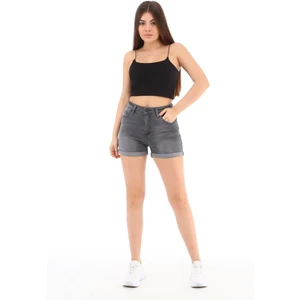 CEDY DENIM Kadın New York Gri Yüksek Bel Duble Paça Kot Şort Klasik Mini Jean Şort C604