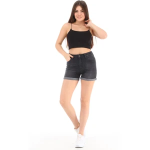 Kadın Londra Antrasit Yüksek Bel Duble Paça Kot Şort Klasik Mini Jean Şort C604