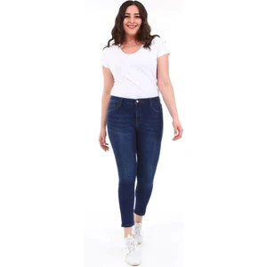 CEDY DENIM Kadın Yüksek Bel Skinny Fit Jeans Büyük Beden Kot Pantolon Taşlanmış Parlament C597