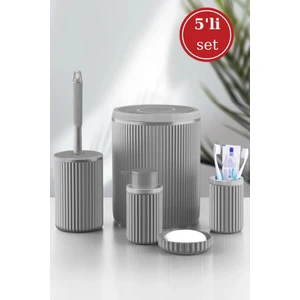 5 Parça Banyo Seti (Çöp Kovası 6 Lt, Wc Fırça, Sıvı Sabunluk, Katı Sabunluk, Diş Fırçalık) Gri