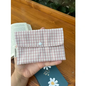 Sumicorn Design Pudra Pötikareli Yıkanabilir Çıtçıt Detaylı Ped Çantası, Mini Cüzdan, Çanta Içi Düzenleyici