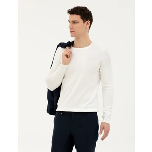 Pierre Cardin Erkek Ekru Slim Fit Bisiklet Yaka Triko Kazak 50281779-VR019