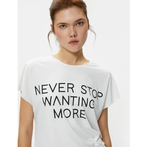 Spor Tişört Yarasa Kollu Slogan Baskılı Rahat Kesim Bisiklet Yaka