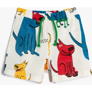 Şort Beli Bağlamalı Pamuklu Köpek Baskılı
