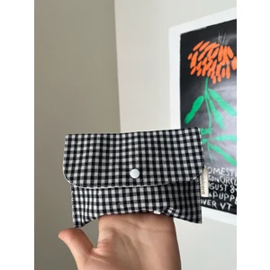 Sumicorn Design Siyah Pötikareli Yıkanabilir Çıtçıt Detaylı Ped Çantası, Mini Cüzdan, Çanta Içi Düzenleyici