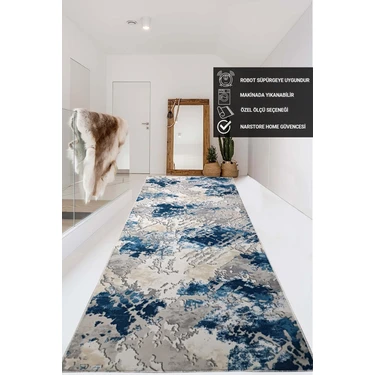 NarStore Home Mavi Gri Kahve Kaymaz Taban Yıkanabilir Kesme Yolluk