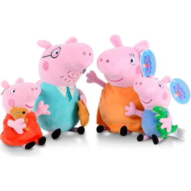 Luxix 20-30CM Peppa Pig Ailesi Dört Kişilik Peluş Oyuncak Bebek 4 Adet (Yurt