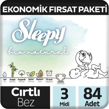 Sleepy Bio Natural Ekonomik Fırsat Paketi Bebek Bezi 3 Numara Midi 84