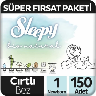 Sleepy Bio Natural Süper Fırsat Paketi Bebek Bezi 1 Numara Newborn 150