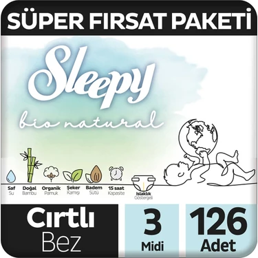 Sleepy Bio Natural Süper Fırsat Paketi Bebek Bezi 3 Numara Midi 126