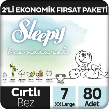 Sleepy Bio Natural 2'li Ekonomik Fırsat Paketi Bebek Bezi 7 Numara Xxlarge 80