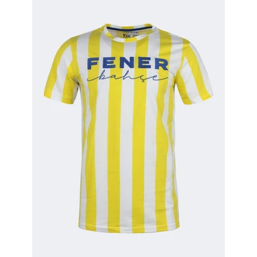 Fenerbahçe Erkek Çubuklu T-Shirt Sarı - Beyaz Renk M Beden ile Tarzınızı