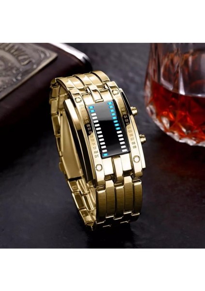 Kasa Gold Renk LED Işıklı Tasarım Kol SAATI923349