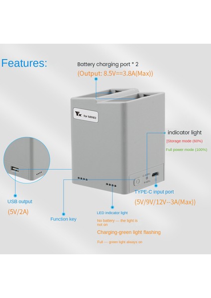 Mini 3 Pro Için Şarj Hub'ı Ekran Görüntüsü Dijital Akıllı Hızlı Şarj Mini 3 Pro Için 2 Pil Aksesuarı (Yurt Dışından)