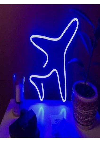 Uçak Figürü Minimal Neon Işıklı Pleksi Tabela