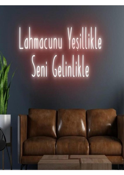 Twins Led Aydınlatma Lahmacunu Yeşillikle Seni Gelinlikle Yazılı Neon Tabela